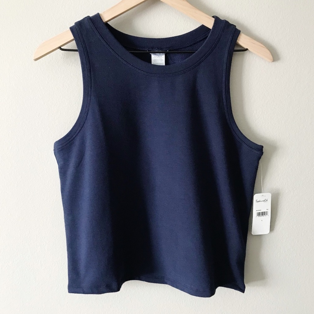 Splendid NWT Cropped Tank Top Side Snaps Blue Sm - Picture 1 of 8